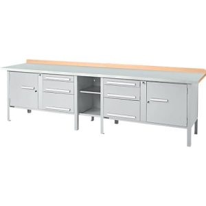 Kastenwerkbank Schäfer Shop Select PWi 300-2, ESD, Buche Multiplexplatte, mit Stahlabdeckung, bis 750 kg, B 3000 x T 700 x H 840 mm, Weißaluminium Kastenwerkbank Schäfer Shop Select PWi 300-2, ESD, Buche Multiplexplatte, mit Stahlabdeckung, bis 750 kg, B 3000 x T 700 x H 840 mm, Weißaluminium