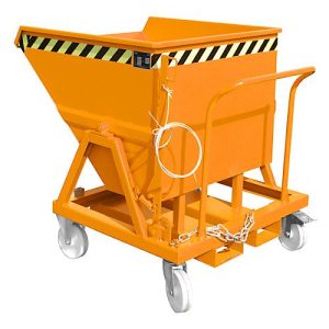 Kippmulde Bauer KS 400, Stahl, orange, B 1220 x T 1200 x H 1115 mm, 400 l, bis 1000 kg, Rollen, Manuelle Kippvorrichtung Kippmulde Bauer KS 400, Stahl, orange, B 1220 x T 1200 x H 1115 mm, 400 l, bis 1000 kg, Rollen, Manuelle Kippvorrichtung