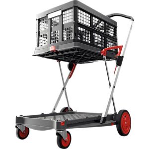 Klappmobil CLAX®, 2 Etagen, Tragkraft bis 60 kg, Lenk- & Bockrollen, inkl. 46 l Klappbox, Aluminium & Kunststoff, grau/rot Klappmobil CLAX®, 2 Etagen, Tragkraft bis 60 kg, Lenk- & Bockrollen, inkl. 46 l Klappbox, Aluminium & Kunststoff, grau/rot