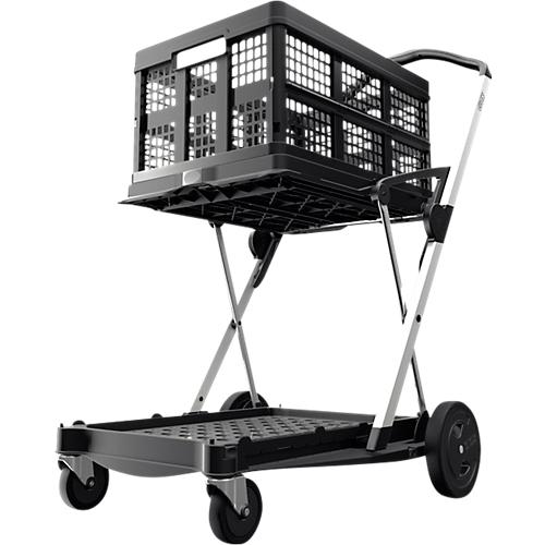 Klappmobil CLAX®, 2 Etagen, Tragkraft bis 60 kg, Lenk- & Bockrollen, inkl. 46 l Klappbox, Aluminium & Kunststoff, schwarz/schwarz