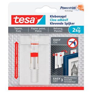 Klebenagel tesa®, für Tapete & Putz, Haftkraft bis 2 kg, höhenverstellbar, ablösbar, 2 Stück Klebenagel tesa®, für Tapete & Putz, Haftkraft bis 2 kg, höhenverstellbar, ablösbar, 2 Stück