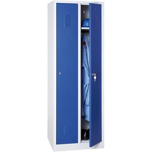 Kleiderspind, 2 Türen, B 800 x H 1800 mm, Zylinderschloss, lichtgrau/blau Kleiderspind, 2 Türen, B 800 x H 1800 mm, Zylinderschloss, lichtgrau/blau