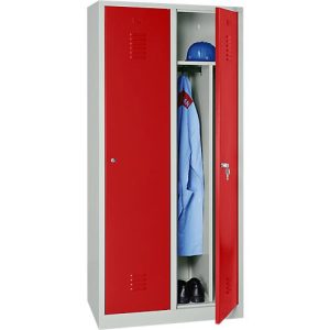 Kleiderspind, 2 Türen, B 800 x H 1800 mm, Zylinderschloss, lichtgrau/feuerrot Kleiderspind, 2 Türen, B 800 x H 1800 mm, Zylinderschloss, lichtgrau/feuerrot