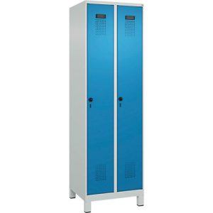 Kleiderspind C+P Evolo Plus, 2 Abteile, 300 mm breit, mit Füßen, Sicherheits-Drehriegel, B 600 x T 500 x H 1950 mm, lichtgrau/lichtblau Kleiderspind C+P Evolo Plus, 2 Abteile, 300 mm breit, mit Füßen, Sicherheits-Drehriegel, B 600 x T 500 x H 1950 mm, lichtgrau/lichtblau