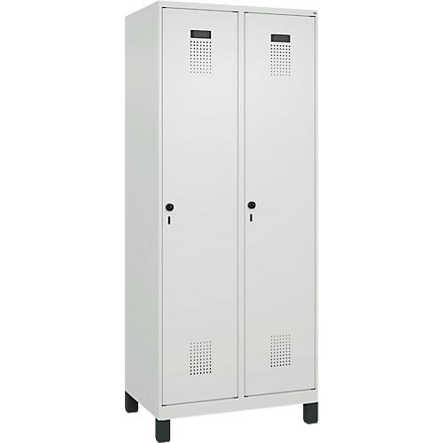 Kleiderspind C+P Evolo Plus, 2 Abteile, 400 mm Abteilbreite, mit Füßen, Anschlag rechts, B 800 x T 500 x H 1950 mm, Drehriegel, lichtgrau/lichtgrau