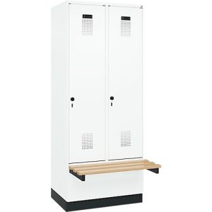 Kleiderspind C+P Evolo Plus, 2 Abteile à 400 mm Breite, Sockel, schwebende Sitzbank, B 800 x T 815 x H 1950 mm, Drehriegel, verkehrsweiß/verkehrsweiß Kleiderspind C+P Evolo Plus, 2 Abteile à 400 mm Breite, Sockel, schwebende Sitzbank, B 800 x T 815 x H 1950 mm, Drehriegel, verkehrsweiß/verkehrsweiß