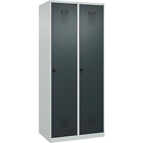 Kleiderspind C+P Evolo Plus, 2 Abteile, Anschlag rechts, Sicherheits-Drehriegel, B 800 x T 500 x H 1850 mm, lichtgrau/anthrazitgrau