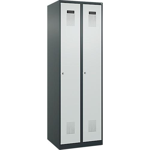 Kleiderspind C+P Evolo Plus, 2 Abteile, Anschlag rechts, Zylinderschloss, Soft-Anschlag, B 600 x T 500 x H 1850 mm, anthrazitgrau/lichtgrau