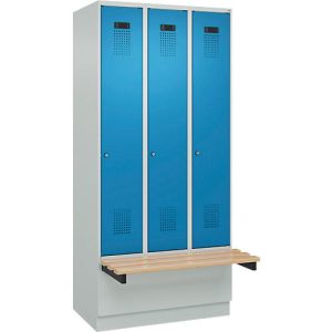 Kleiderspind C+P Evolo Plus, 3 Abteile à 300 mm Breite, Sockel, schwebende Sitzbank, B 900 x T 815 x H 1950 mm, Zylinder, lichtgrau/lichtgrau Kleiderspind C+P Evolo Plus, 3 Abteile à 300 mm Breite, Sockel, schwebende Sitzbank, B 900 x T 815 x H 1950 mm, Zylinder, lichtgrau/lichtgrau