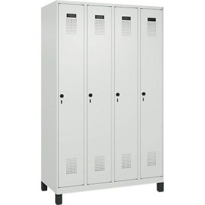 Kleiderspind C+P Evolo Plus, 4 Abteile, 300 mm Abteilbreite, mit Füßen, Anschlag rechts, Drehriegel, B 1200 x T 500 x H 1950 mm, lichtgrau/lichtgrau Kleiderspind C+P Evolo Plus, 4 Abteile, 300 mm Abteilbreite, mit Füßen, Anschlag rechts, Drehriegel, B 1200 x T 500 x H 1950 mm, lichtgrau/lichtgrau
