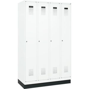 Kleiderspind C+P Evolo Plus, 4 Abteile, 300 mm Abteilbreite, mit Sockel, Anschlag rechts, B 1200 x T 500 x H 1950 mm, Zylinder, verkehrsweiß/verkehrsweiß Kleiderspind C+P Evolo Plus, 4 Abteile, 300 mm Abteilbreite, mit Sockel, Anschlag rechts, B 1200 x T 500 x H 1950 mm, Zylinder, verkehrsweiß/verkehrsweiß