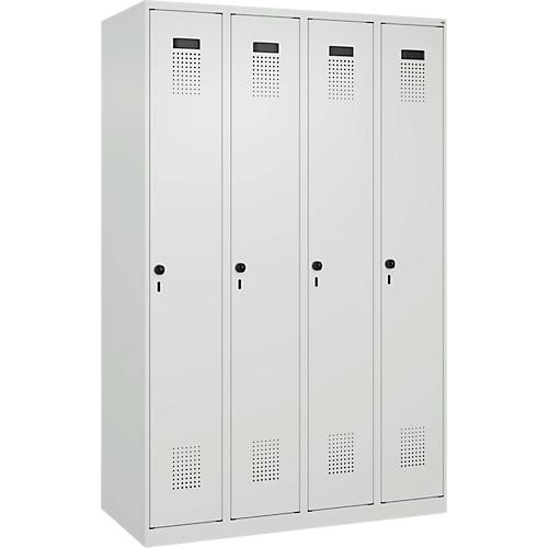 Kleiderspind C+P Evolo Plus, 4 Abteile, Anschlag rechts, Sicherheits-Drehriegel, B 1200 x T 500 x H 1850 mm, lichtgrau/lichtgrau