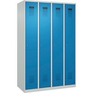 Kleiderspind C+P Evolo Plus, 4 Abteile, Anschlag rechts, Zylinderschloss, Soft-Anschlag, B 1200 x T 500 x H 1850 mm, lichtgrau/lichtblau Kleiderspind C+P Evolo Plus, 4 Abteile, Anschlag rechts, Zylinderschloss, Soft-Anschlag, B 1200 x T 500 x H 1850 mm, lichtgrau/lichtblau