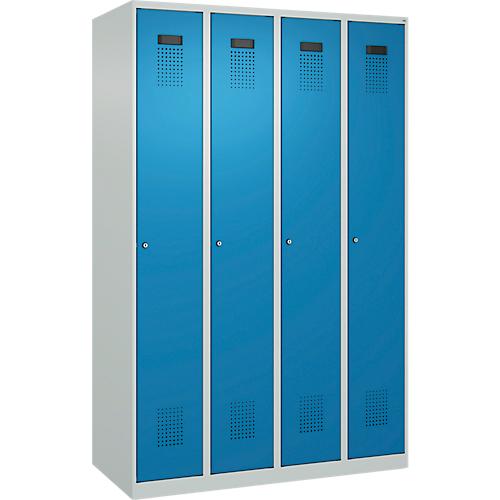 Kleiderspind C+P Evolo Plus, 4 Abteile, Anschlag rechts, Zylinderschloss, Soft-Anschlag, B 1200 x T 500 x H 1850 mm, lichtgrau/lichtblau