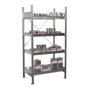 Kleingebinderegal BAUER S 3019-4E, Grundregal, B 1000 x T 600 x H 2000 mm, 4 Auffangwannen Kleingebinderegal BAUER S 3019-4E, Grundregal, B 1000 x T 600 x H 2000 mm, 4 Auffangwannen