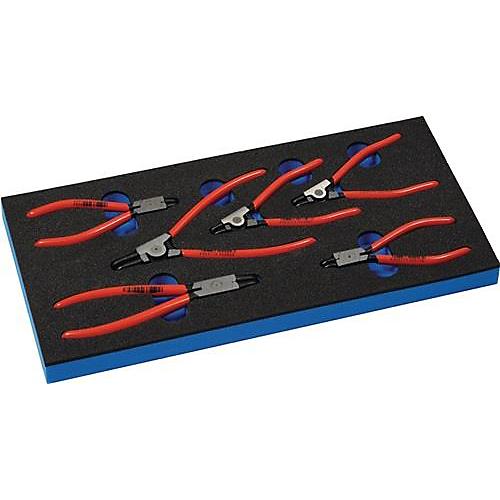 KNIPEX Werkzeugeinlage, 1/3-Modul, inkl. 6-tlg. Zangensatz f. Sicherungsringe, B 185 x T 385 x H 30 mm, Schaumstoff, schwarz-blau