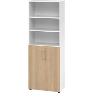 Kombischrank Breno, 6OH, Schrank- und Regalelement, abschließbar, B 800 x T 420 x H 2156 mm, Spanplatte, weiß/Eiche