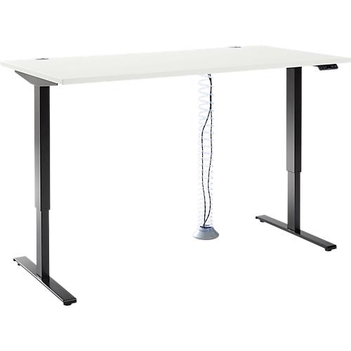 Komplettangebot Schäfer Shop Genius Schreibtisch AERO FLEX, 1-stufig elektrisch höhenverstellbar, Rechteck, T-Fuß, B 1600 mm, weiß/schwarz + Kabelspirale