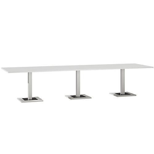 Konferenztisch, bis 12 Personen, Rechteck, Standfuß, B 3500 x T 1000 x H 720-820 mm, weiß/silber