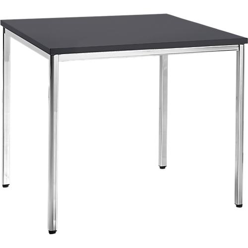 Konferenztisch, bis 4 Personen, Quadrat, 4-Fuß Quadratrohr, B 800 x T 800 x H 720 mm, schwarz/chromsilber
