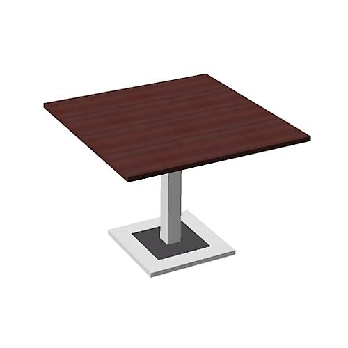 Konferenztisch, bis 4 Personen, Quadrat, Standfuß, B 1000 x T 1000 x H 720-820 mm, Ahornbrazil/silber