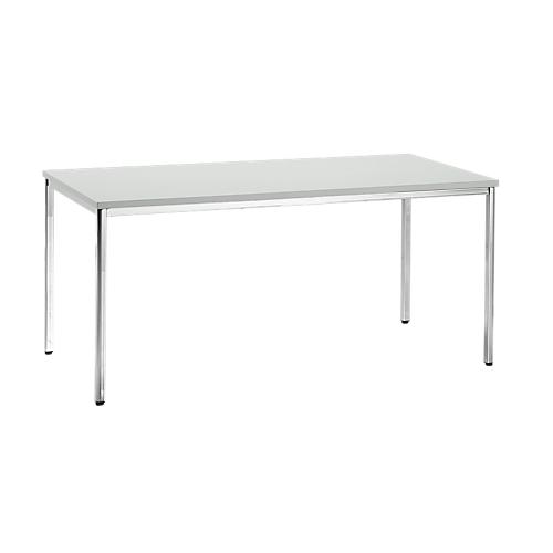 Konferenztisch, bis 6 Personen, Rechteck, 4-Fuß Quadratrohr, B 1600 x T 800 x H 720 mm, lichtgrau/chromsilber