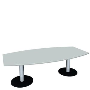 Konferenztisch, bis 8 Personen, Boot, Tellerfuß, B 2400 x T 800 x H 720 mm, lichtgrau/weißaluminium Konferenztisch, bis 8 Personen, Boot, Tellerfuß, B 2400 x T 800 x H 720 mm, lichtgrau/weißaluminium