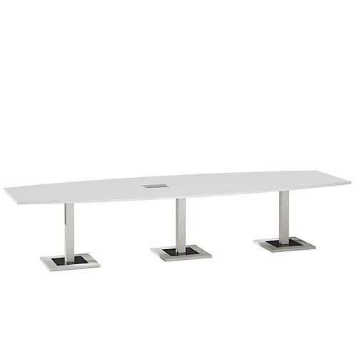 Konferenztisch, mit Tischanschlussfeld, bis 12 Personen, Boot, Standfuß, B 3500 x T 1200 x H 720-820 mm, weiß/silber
