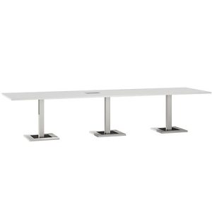 Konferenztisch, mit Tischanschlussfeld, bis 12 Personen, Rechteck, Standfuß, B 3500 x T 1000 x H 720-820 mm, weiß/silber Konferenztisch, mit Tischanschlussfeld, bis 12 Personen, Rechteck, Standfuß, B 3500 x T 1000 x H 720-820 mm, weiß/silber