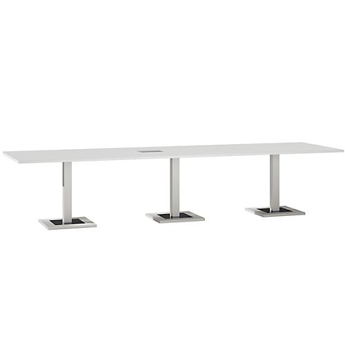 Konferenztisch, mit Tischanschlussfeld, bis 12 Personen, Rechteck, Standfuß, B 3500 x T 1000 x H 720-820 mm, weiß/silber