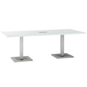 Konferenztisch, mit Tischanschlussfeld, bis 8 Personen, Rechteck, Standfuß, B 2200 x T 1000 x H 720-820 mm, weiß/silber Konferenztisch, mit Tischanschlussfeld, bis 8 Personen, Rechteck, Standfuß, B 2200 x T 1000 x H 720-820 mm, weiß/silber