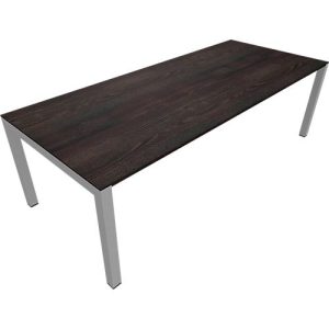 Konferenztisch SOLUS PLAY, bis 8 Personen, Rechteck, Vierkantrohr, B 2400 x T 1000 x H 720-820 mm, Mooreiche/alusilber Konferenztisch SOLUS PLAY, bis 8 Personen, Rechteck, Vierkantrohr, B 2400 x T 1000 x H 720-820 mm, Mooreiche/alusilber