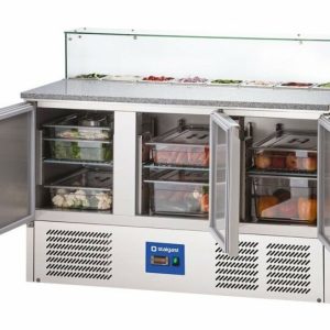 STARLINE Pizzatisch mit Kühlaufsatz und Glasabdeckung, 3-türig, 8x GN 1/6 STARLINE Pizzatisch mit Kühlaufsatz und Glasabdeckung, 3-türig, 8x GN 1/6