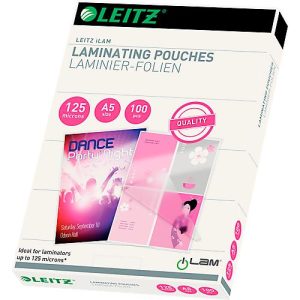 Laminierfolien Leitz iLAM, A5 Hoch-& Querformat, Stärke 125 µm, L 222 x B 160 mm, PET, farblos, 100 Stück Laminierfolien Leitz iLAM, A5 Hoch-& Querformat, Stärke 125 µm, L 222 x B 160 mm, PET, farblos, 100 Stück