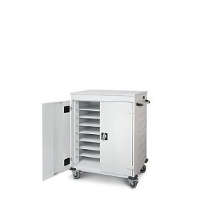 Laptopwagen mit Ladefunktion, 2-Punkt-Verriegelung, Feststellbremse, 16 Fächer, B 920 x T 500 x H 1060, lichtgrau Laptopwagen mit Ladefunktion, 2-Punkt-Verriegelung, Feststellbremse, 16 Fächer, B 920 x T 500 x H 1060, lichtgrau