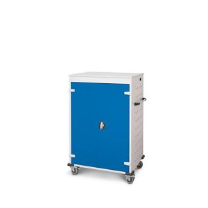 Laptopwagen mit Ladefunktion, 2-Punkt-Verriegelung, Feststellbremse, 20 Fächer, B 920 x T 500 x H 1250, enzianblau Laptopwagen mit Ladefunktion, 2-Punkt-Verriegelung, Feststellbremse, 20 Fächer, B 920 x T 500 x H 1250, enzianblau