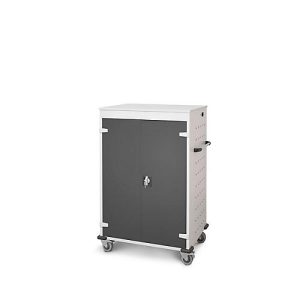 Laptopwagen mit Ladefunktion, 2-Punkt-Verriegelung, Feststellbremse, 20 Fächer, B 920 x T 500 x H 1250, tiefschwarz