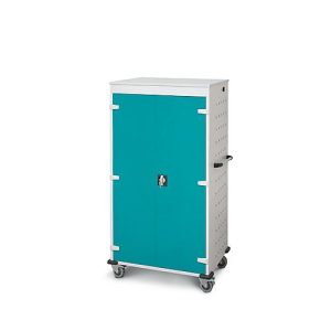 Laptopwagen mit Ladefunktion, 2-Punkt-Verriegelung, Feststellbremse, 26 Fächer, B 920 x T 500 x H 1540, türkis Laptopwagen mit Ladefunktion, 2-Punkt-Verriegelung, Feststellbremse, 26 Fächer, B 920 x T 500 x H 1540, türkis