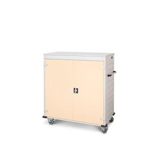 Laptopwagen mit Ladefunktion, 2-Punkt-Verriegelung, Feststellbremse, 30 Fächer, B 1310 x T 500 x H 1250, hellelfenbein Laptopwagen mit Ladefunktion, 2-Punkt-Verriegelung, Feststellbremse, 30 Fächer, B 1310 x T 500 x H 1250, hellelfenbein