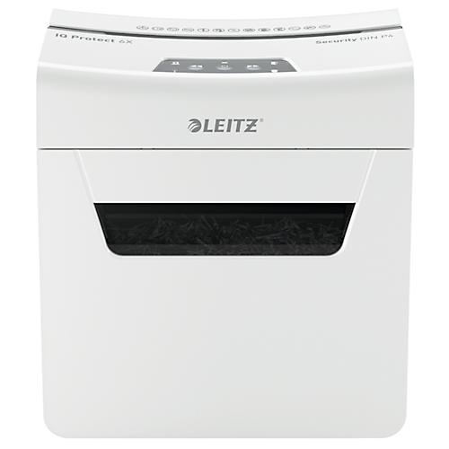 Leitz IQ 6X Protect Premium Aktenvernichter P4, Partikelschnitt 4 x 40 mm, 10 l, 6 Blatt Schnittleistung, Anti-Papierstau-Technologie, weiß