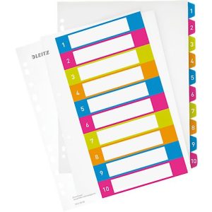 LEITZ® Kunststoffregister Wow, Zahlen 1-10, A4 Überbreite, PC-beschriftbar,einzeln LEITZ® Kunststoffregister Wow, Zahlen 1-10, A4 Überbreite, PC-beschriftbar,einzeln