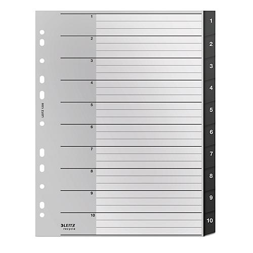 Leitz® Registermappe Recycle, A4, beschreibbar, Universalllochung, zu 100 % recycelbar, Kunststoff, schwarz, Taben 1-10
