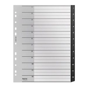 Leitz® Registermappe Recycle, A4, beschreibbar, Universalllochung, zu 100 % recycelbar, Kunststoff, schwarz, Taben 1-12