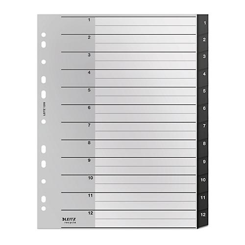Leitz® Registermappe Recycle, A4, beschreibbar, Universalllochung, zu 100 % recycelbar, Kunststoff, schwarz, Taben 1-12