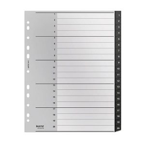 Leitz® Registermappe Recycle, A4, beschreibbar, Universalllochung, zu 100 % recycelbar, Kunststoff, schwarz, Taben 1-20