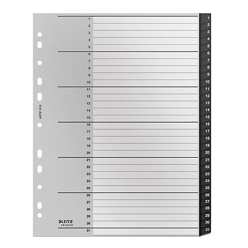 Leitz® Registermappe Recycle, A4, beschreibbar, Universalllochung, zu 100 % recycelbar, Kunststoff, schwarz, Taben 1-31