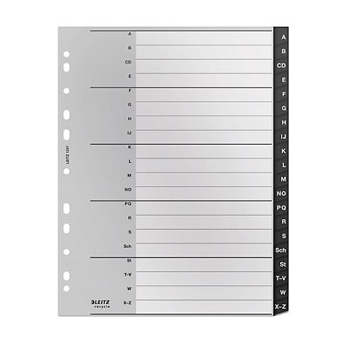 Leitz® Registermappe Recycle, A4, beschreibbar, Universalllochung, zu 100 % recycelbar, Kunststoff, schwarz, Taben A-Z