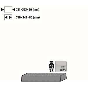 Lochblecheinsatz Standard für asecos Sicherheitsschränke der K90 und UB90 Serie, Stahlblech, lichtgrau, B 751 x T 353 x H 60 mm, bis 75 kg Lochblecheinsatz Standard für asecos Sicherheitsschränke der K90 und UB90 Serie, Stahlblech, lichtgrau, B 751 x T 353 x H 60 mm, bis 75 kg