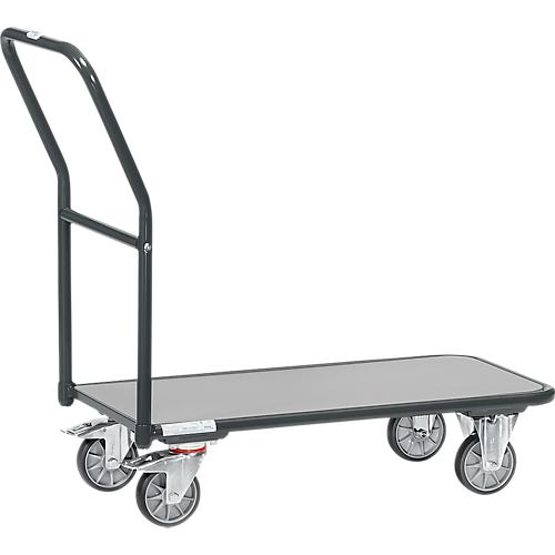 Magazinwagen, mit Holzplattform, L 850 x B 450 mm, bis 250 kg, Stahlrohr, grau