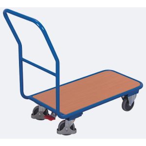 Magazinwagen, Stahl/MDF-Platte, Enzianblau/Buche-Dekor, L 890 x B 450 mm, mit Querrohr, TPE-Rollen mit EasySTOP, bis 200 kg Magazinwagen, Stahl/MDF-Platte, Enzianblau/Buche-Dekor, L 890 x B 450 mm, mit Querrohr, TPE-Rollen mit EasySTOP, bis 200 kg